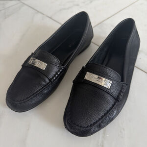 Coach Fredrica Loafers Women's 6.5B Black Pebbled Leather Logo Plate Moccasins